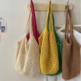 Sac à bandoulière décontracté en fil de coton de grande capacité avec découpes creuses et sac à bandoulière pour les vacances et la plage
